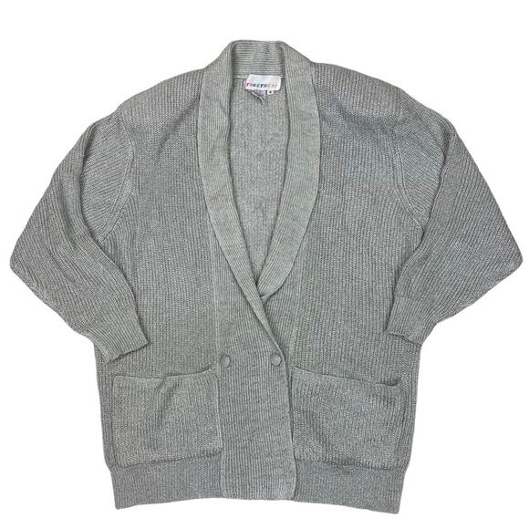 Vintage 80’s Metallic Silver Cardigan Sweater oversized Size M 1980's - Picture 2 of 9